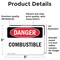 Signmission Combustible Danger Sign, Vinyl Decal, 5in W x 3.5in L, 2PK OS-2PACK-DS-D-35-L-2343 - alternate 2